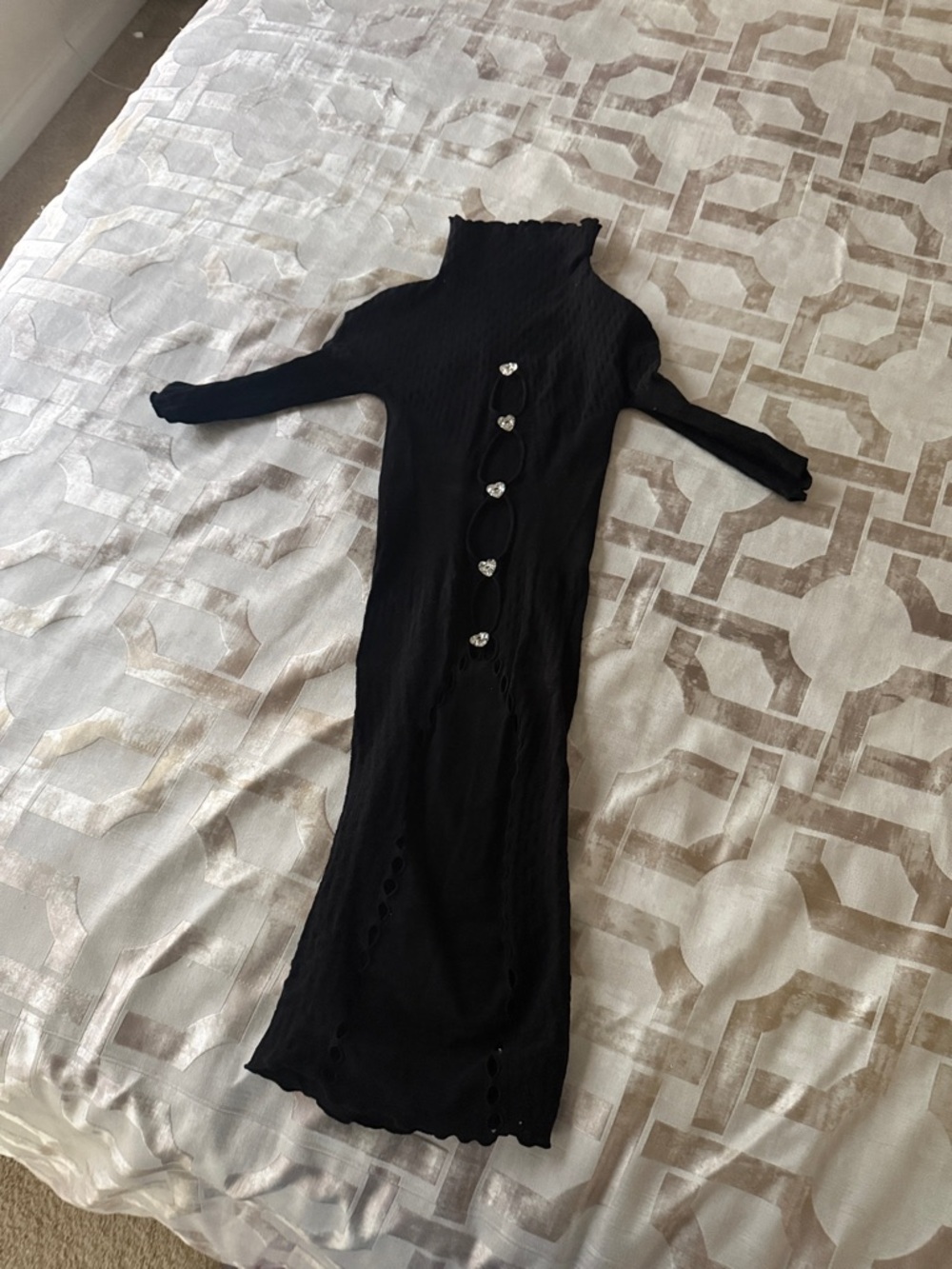 POSTER GIRL Black Long Sleeve Knit Dress with Heart Buttons